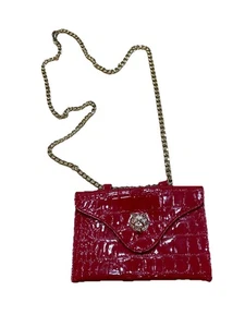 Cat Animal Head Red Small Croc Embossed Flat Chain Fanny Pack Purse For Women - Picture 1 of 10