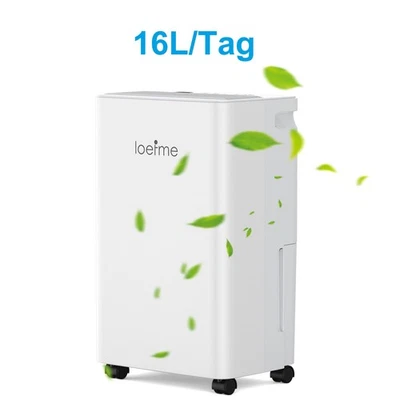 LOEFME Luftentfeuchter Elektrisch 16L/24h Überlaufschutz Automatischer Neustart, 150 m³