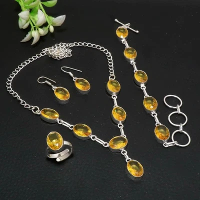 Hermoso conjunto de joyas hecho a mano con piedras preciosas ovaladas de plata de ley 925 de citrino AAB 196 Foto 1 de 4