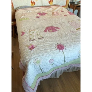 Quilt Blanket Girls Reversible Quilted Floral Clothesline Patchwork Pink 81x68 - Picture 1 of 16