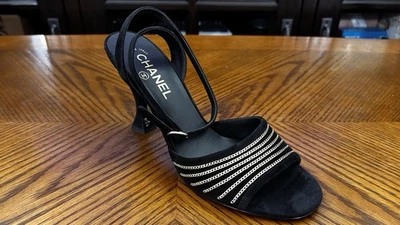 Chanel Interlocking CC Black Suede Leather Sandals 2023 Women’s Shoes 39.5 - Image 1 of 4