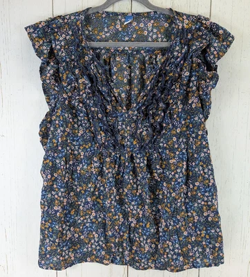 Blusa feminina Old Navy tamanho XL multicolorida floral manga curta - Imagem 1 de 4