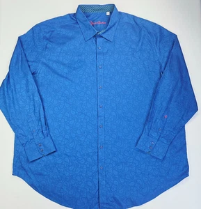 Robert Graham Size 4XLT Mens Blue Paisley Embroidered Cuff and Hem Logo Shirt - Picture 1 of 11