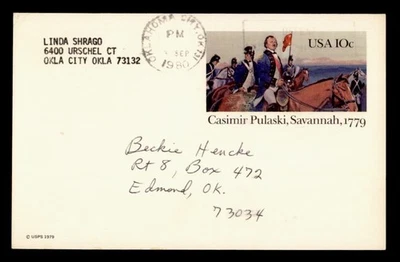 ДОКТОР КТО 1980 ПОЧТОВАЯ КАРТОЧКА ОКЛАХОМА-СИТИ OK TO EDMOND OK M50140 - Изображение 1 из 2