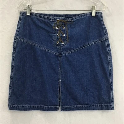 Baccini / Leather String Tie Fly Pencil Straight Short Denim Jean Skirt / Size 8 Foto 1 de 4