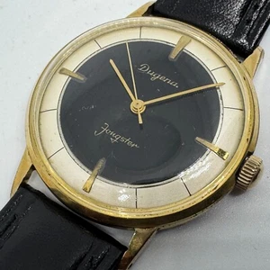 Vintage Dugena Jongster Hand-Winding Mechanical Watch Men Gold Tone Leather Band - Picture 1 of 6