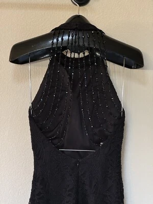 Jump Apparel Black Dress Size 1/2 Beaded Open Back Lace Party Wedding Cocktail - Image 1 of 4