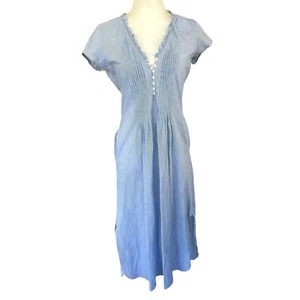 Gallabia Urban Casual Kaftan Dress Small Blue Stripe Cottagecore Beachy Coastal - Picture 1 of 13