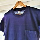 Vintage 80s 90s Blank Navy Work T Shirt Vtg Distressed Faded Thin Pocket Tee M