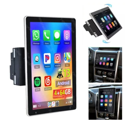 2DIN 10.1" Rotatable 4+64GB Car Stereo Radio Android 13 Touch Screen GPS CarPlay - Image 1 of 4