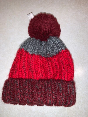 Antiguo sombrero azul marino tejido de invierno con pompón talla pequeña nuevo con etiquetas rayas rojas Foto 1 de 2