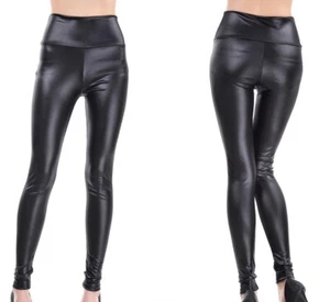Ladies Stretchy Leather Look High Waisted Skinny Pants Leggings Size S-5XL L001 - Picture 1 of 5