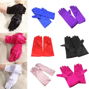 Women Short Wrist Gloves Smooth Satin Party Dress Prom Evening Wedding Mitten US - Picture 1 of 19