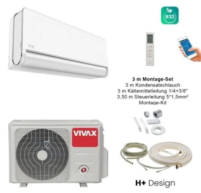 VIVAX H+ Design Weiß + 3 m Montageset Klimagerät Split Klimaanlage 3D Swing A+++ - Bild 1 von 4