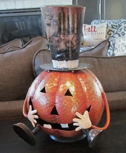 Halloween Zucca Uomo Scultura Portacandele*Cappello Nero*Strega~Caduta Primitiva - Foto 1 di 14