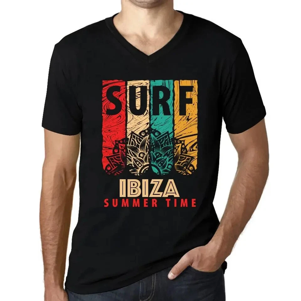 Camiseta de Cuello V para Hombre Verano De Surf En Ibiza – Summer Time Surf In - Imagen 1 de 4