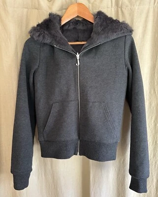 Juicy Couture SzM Gray Reversible Rabbit Fur Lined Zip Hoodie Sweat Jacket Y2K - Image 1 of 4