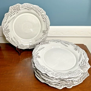 6 Crate & Barrel Lira Embossed Wheat Dinner Plates Gray EUC 10.5" HTF - Picture 1 of 14