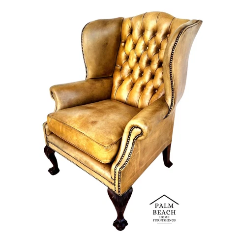 English Leather Armchair Wingback Chesterfield Antique Cover