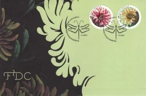 Dahlia Flowers Butterfly Dragonfly Cancel Round Stamps Finland Mint FDC 2011 - Picture 1 of 1