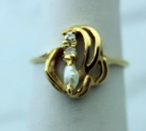 Baroque Pearl & Diamond .06tcw 14k YG Yellow Gold Estate Ring Sz 5.25 1.9g N0051 - Picture 1 of 7