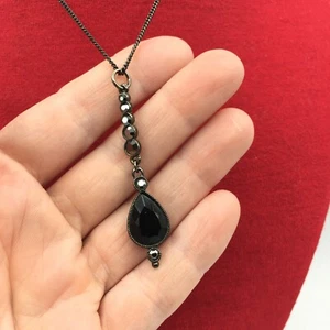 NEXT Pendant Necklace Black Tone Dangle Sparkle Retro Gothic Victoriana Disco - Picture 1 of 11