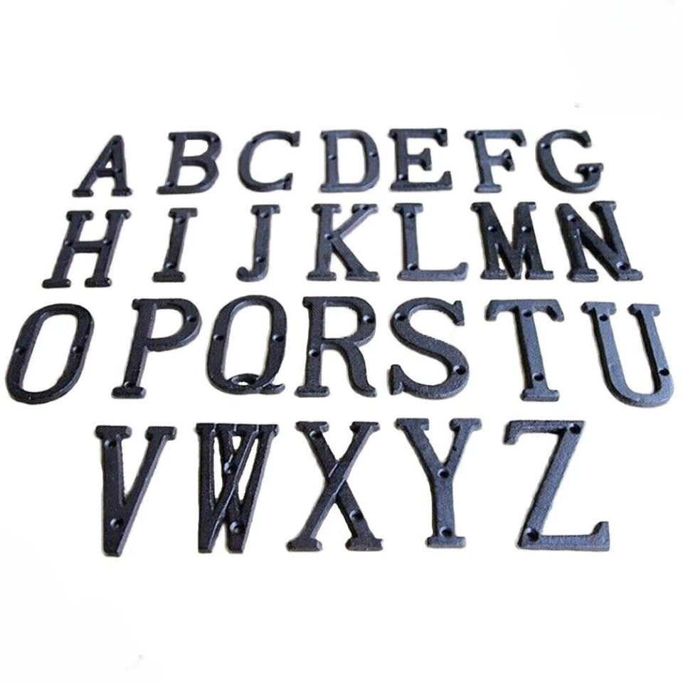 Cast Wrought Iron Black Antique House Door Alphabet 26 Letters & 10 Numbers - Image 1 of 4