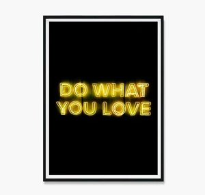 DO WHAT YOU LOVE Yellow Neon Print Neon Poster, Motivational Canvas Man Cave Art - Picture 1 of 7
