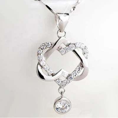 Women's Sparkling White Cubic Zirconia Fashion Double Hollow Love Heart Pendant - Image 1 of 4