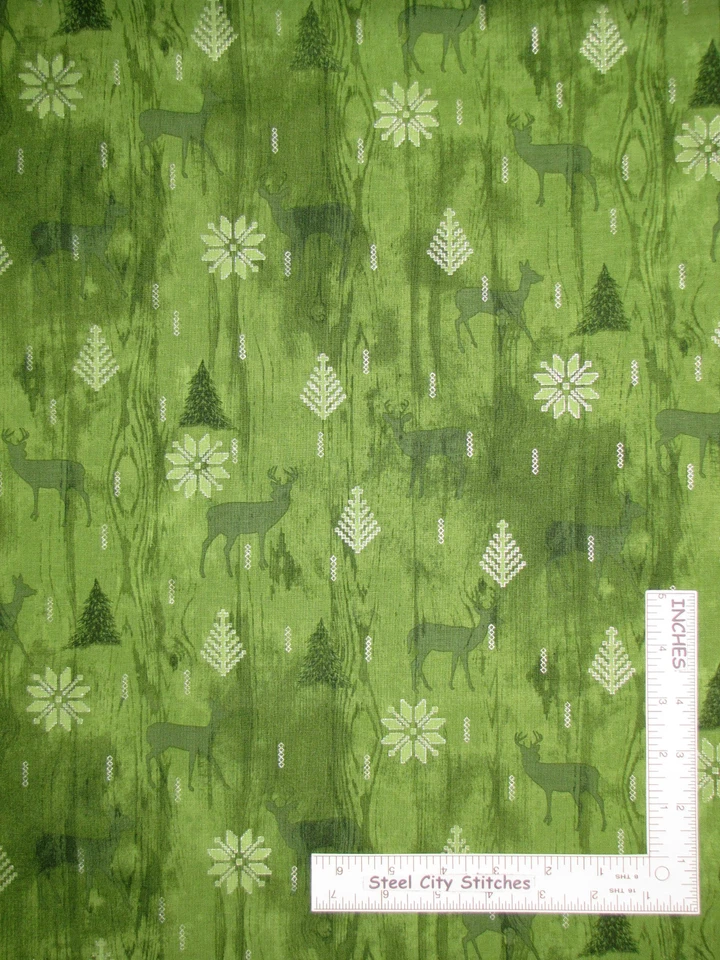 Tela de Navidad ciervo grano de madera algodón plateado por gallo rojo acogedor patio de cabina Foto 1 de 1