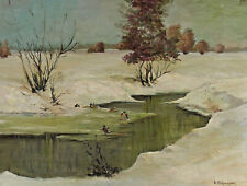 Painting Bach Ducks Winter Karl Schmidbauer 1921 - 1998