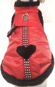Abrigo de invierno felpa XS S M abrigo para perro rojo repelente al agua corazón perro brillo - Imagen 1 de 4