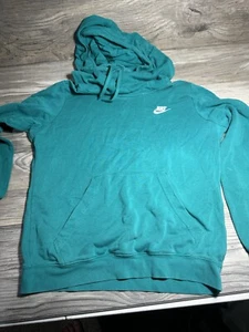 Nike Funnel Neck Aqua Green Hoodie Women Medium Logo on Front Turquoise - Picture 1 of 8
