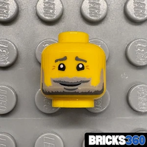 Lego New Yellow Minifigure Head Old Man Gray Beard Grandpa Eye Wrinkles Smile - Picture 1 of 3