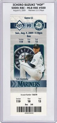 Ichiro Suzuki 500th RBI Mariners Rays 8/9/2009 Full MINT Ticket FELIX HERNANDEZ - Image 1 of 4