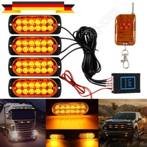 4X 12LED Auto Frontblitzer Warnleuchte Blitzlicht LKW Strobe Licht GELB 12V DE - Bild 1 von 12