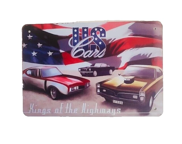 Letrero de pared de hojalata EE. UU. Muscle Cars estampado vintage estilo retro garaje sótano bar hombre Foto 1 de 4