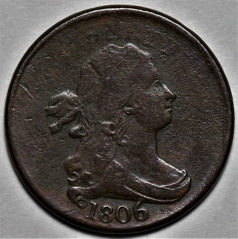 1806 Draped Bust Half Cent - Large 6/Stems - Rotated Die - 1c Copper Penny - L7 Cover