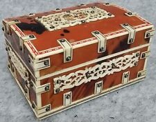 Small Bone Fretwork Hand Decorated Faux Tortoiseshell Box VIZAGAPATAM Vintage