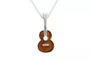 Hawaiianischer Ukulele-Anhänger - hawaiianisches Koa-Holz, Rhodium über Messing, 20 Zoll Halskette - Bild 1 von 6