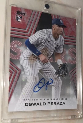 2023 Topps Series 2 Oswald Peraza Red Baseball Stars Auto RC Rookie /25 - Image 1 of 4