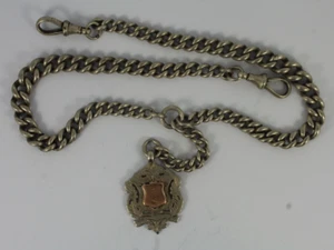 Antique Albert Chain Shield Fob Sterling Silver 925 60.8g ib21 - Picture 1 of 4