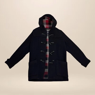 Vintage 90s GAP Navy Wool Duffle Toggle Coat L Plaid Lined Winter Jacket Rare - Image 1 of 4