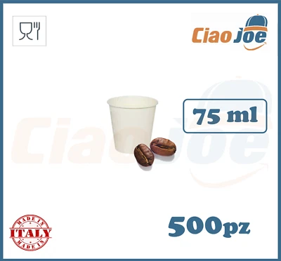 CIAO JOE 500 Bicchieri Carta 75ml Caffè Biodegradabili Bianchi – Asporto Take Away