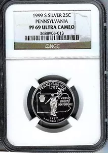 1999-S PENNSYLVANIA PROOF SILVER State 25c NGC PF69 UC - Picture 1 of 2