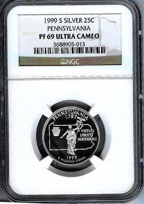 1999-S PENNSYLVANIA PROOF SILVER  State 25c  NGC PF69 UC - Image 1 of 2