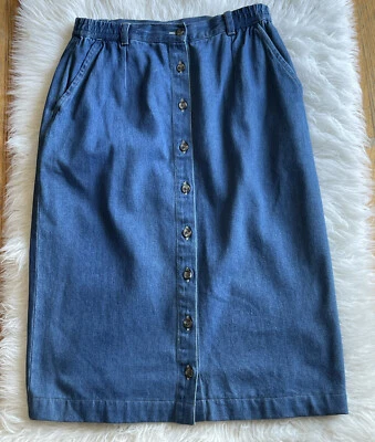 Cabin Creek джинсовой ткани макси юбка 8P синий кнопка передние карманы разрез скромный BIN E - Изображение 1 из 4
