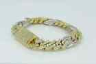 14k Two Tone Gold Plated Silver 9CT Round Cut Lab Created Diamond Bracelet Men's