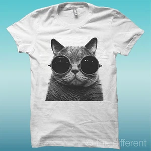 T-Shirt Gato Con Gafas Cat Funny Blanco La Felicidad Es Tener Mi T-Shirt Nuevo - Imagen 1 de 1