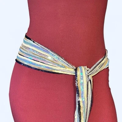 Cinturón Bufanda Lentejuelas Azul Hada Cato 72 pulgadas Largo Ajustado Fino Cuentas Flecos Boho Foto 1 de 4